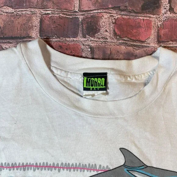 Vintage 90s Morro Bay Dolphins Single Stitch Tshirt XL Neon Colors - Picture 6 of 8
